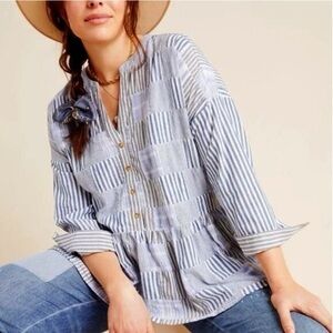 Maeve Oversized Patchwork Button Swing Top Cotton Boho Anthropologie XS